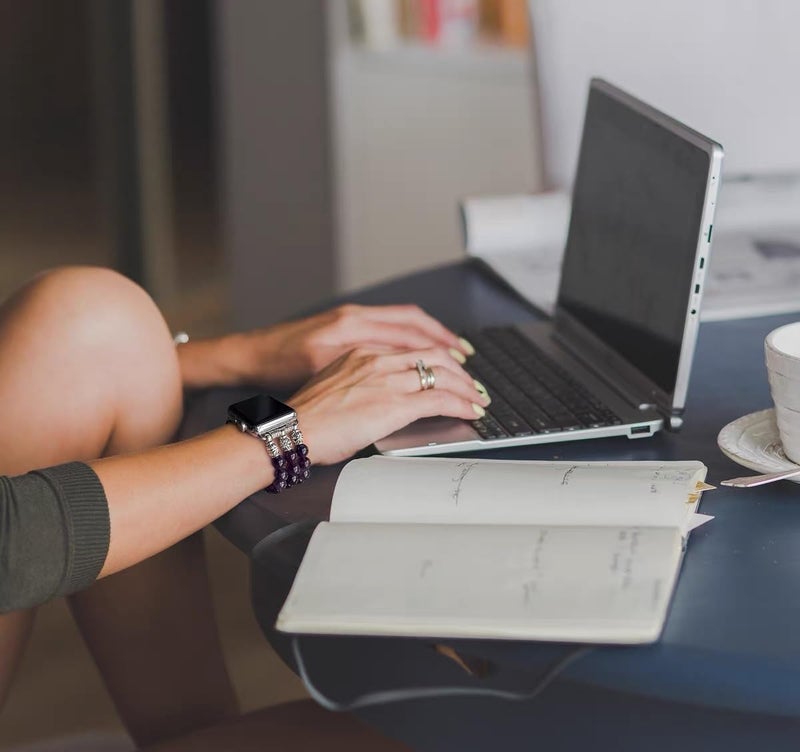 Handmade Amethyst Bracelet Compatible for Apple Watch Band 40mm/38mm/41mm Series 9 8 7 SE Series 6/5/4 Women Fashion Natural Gemstone Stretchy Watch Strap (38mm/40mm/41mm) - Image 5